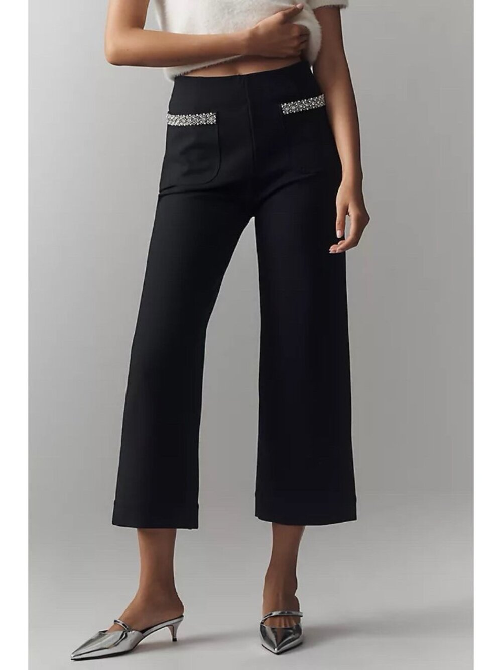 Anthropologie Maeve The Colette Cropped Wide-Leg Pants Rhinestone Pocket 23 NWT - Picture 1 of 4
